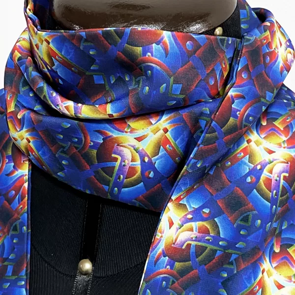 Unique Silk Scarf - Spiral Blue (Ready To Ship) - Image 4
